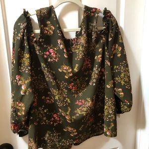 Lauren Conrad Olive Blouse flowers XXL